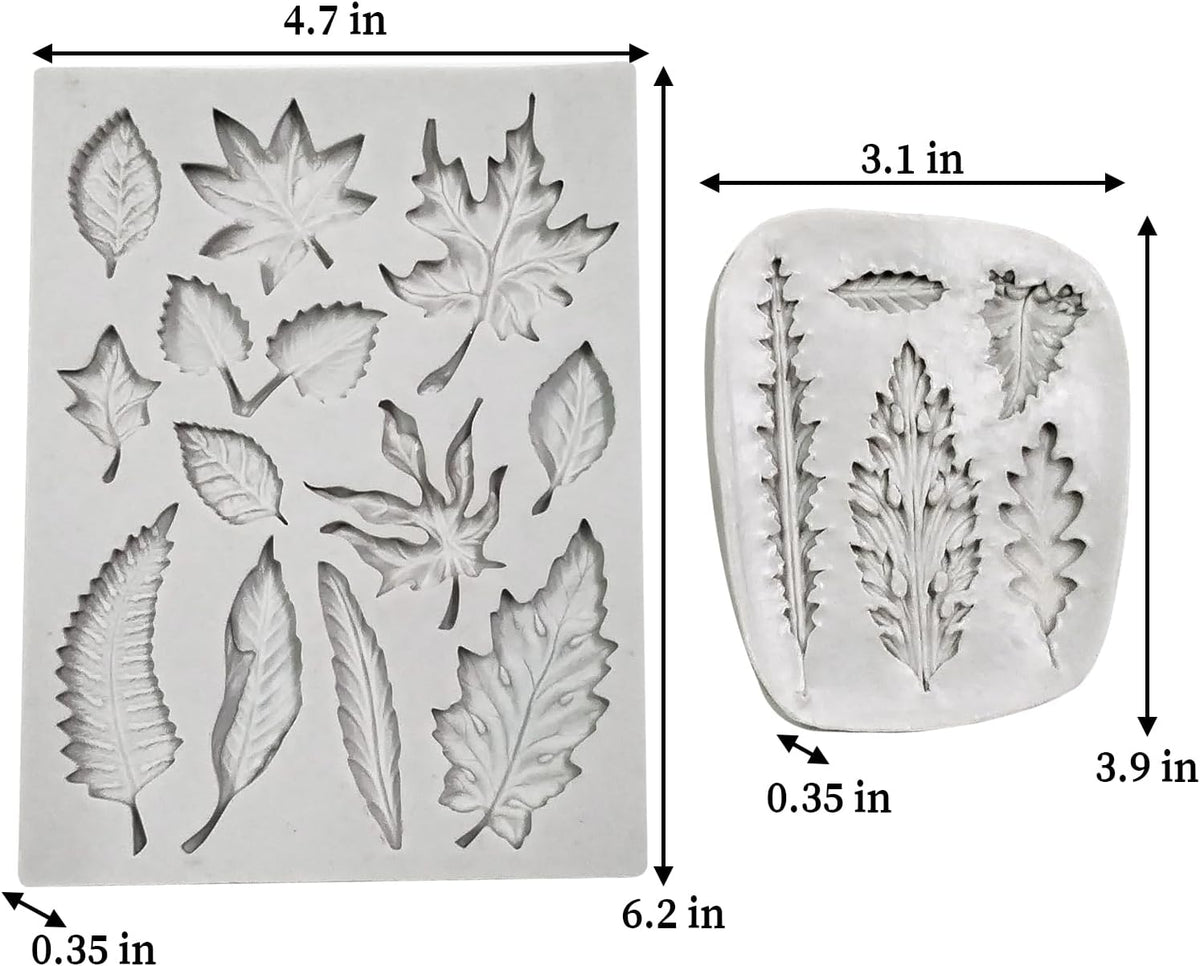 2PCS Leaf Silicone Molds, Tree Leaves Shape Cake Fondant Mold, 3D Unique Chocolate Candy Jello Biscuit Dessert Mold, Resin Plaster Polymer Clay Soap Mold, Cake Decorating Tool