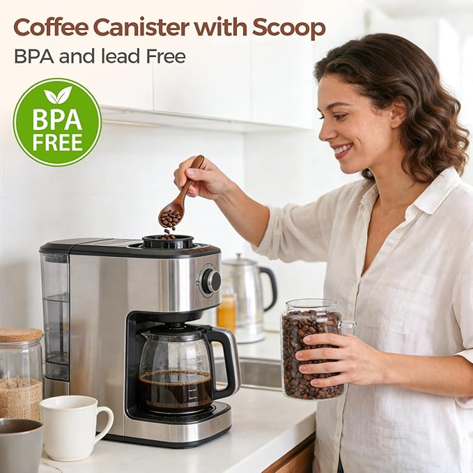 ComSaf of 2(0.8Qt) Glass Coffee Canister, Airtight Coffee Container with Spoon for Coffee Lovers to Store Whole Beans or Grounds, Coffee Jar Organize Coffee Bar & Office Tabletop
