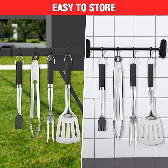 Grill Accessories Heavy Duty BBQ Set Gifts for Men/Women - Premium Stainless Steel Spatula, Fork, Brush & Tongs, Barbecue Utensils Tool Kit Gift for Grilling Lover Outdoor