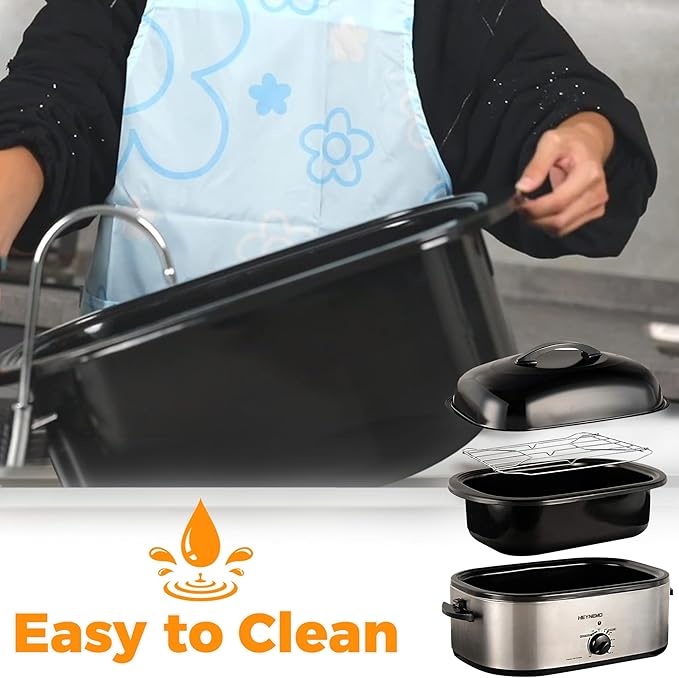 24 Quart Electric Roaster Oven with Visible & Self-Basting Lid, Large Turkey Roaster with Defrost Warm Function, Adjustable Temperature, Removable Pan Rack, Stainless Steel