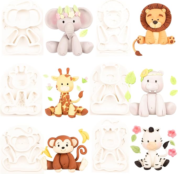 FUNSHOWCASE Jungle Animals Fondant Silicone Molds Sugarcraft Cake Decoration 6-count Height 2.6-3.6inch