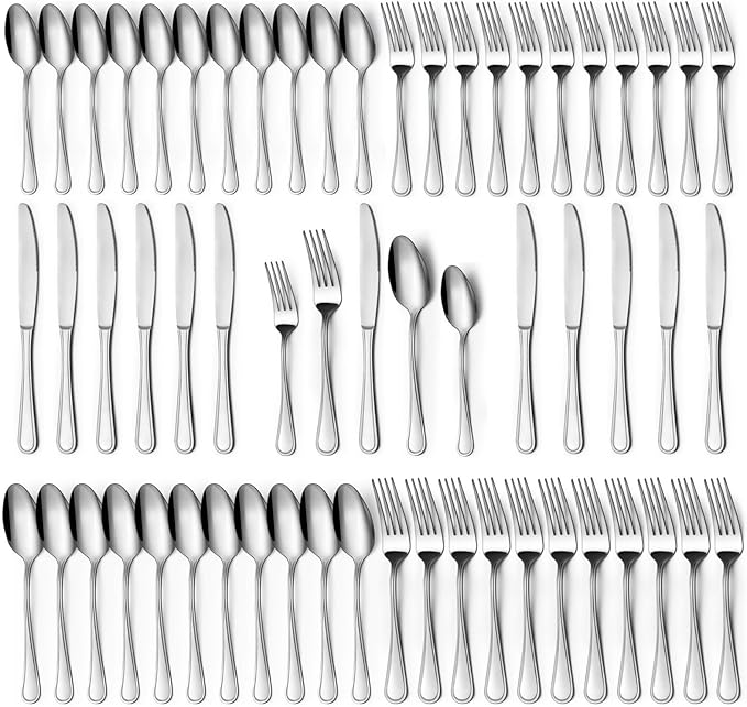 Hunnycook 60-Piece Silverware Set - Silverware Set for 12, Stainless Steel Flatware Set with Forks, Knives & Spoons, Mirror Polished Cutlery Set, Dishwasher Safe