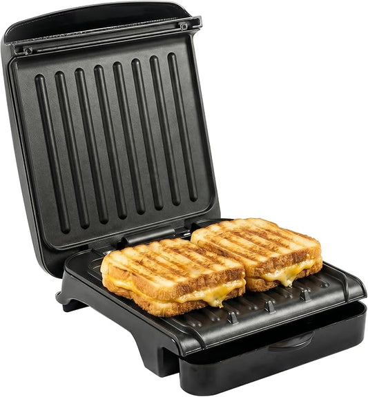 OVENTE 2-Serving Electric Indoor Grill & Panini Press with Easy Clean Non-Stick Plate Coating, Opens 180 Degrees, 8.15" x 7.4" Space Saving Design, 750W Contact Grill for Burgers & More, Black GP222B