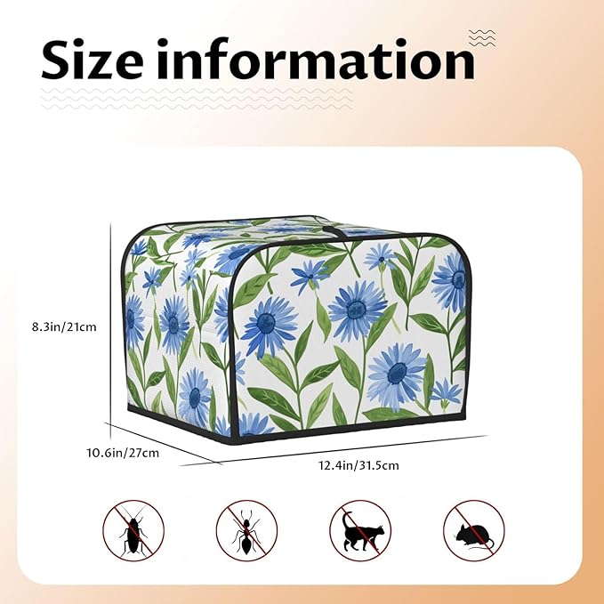 Cornflower White Flowers Covers for 4 Slice Toasters,Cute Country Bread Machine Cover with Handle,Washable Stain Resistant Kitchen Small Appliance Cover Dining Decor