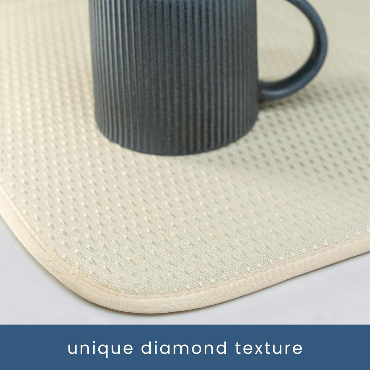 S&T INC. Dish Drying Mat, 16” x 18”, Absorbent Microfiber Kitchen Counter Mat, Drying Pad for Dishes, Utensils, Pots and Pans, Large, Diamond Texture, Cream