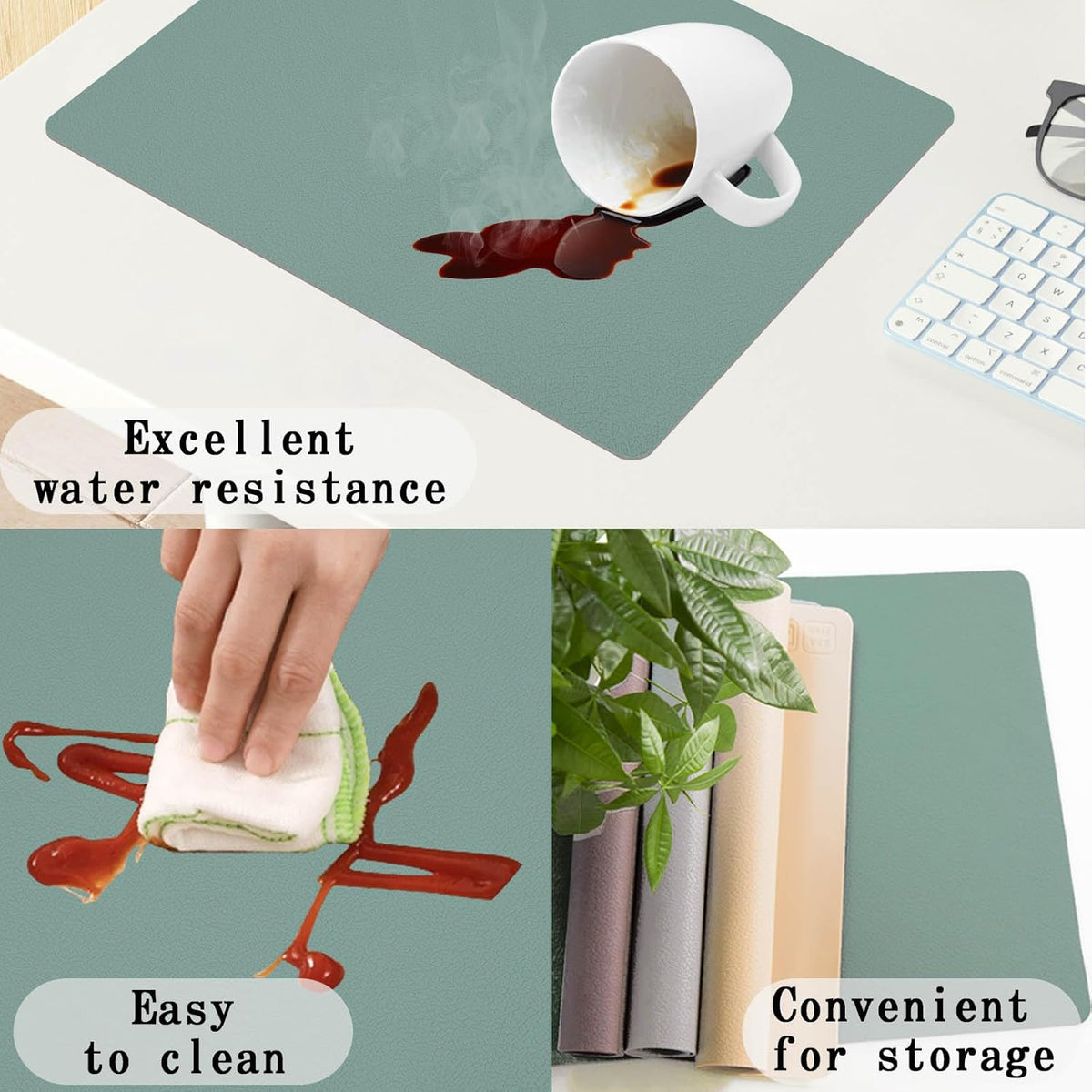 Silicone Placemats Set of 4,Waterproof Mats,Green Silicone Placemats for Dining Table, Reusable Mat,Non Skid Placemats,Easy to Clean, Dustproof,Perfect for Indoor Dining by Siliconty (Green)