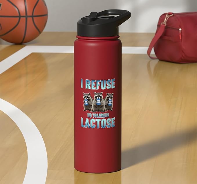 I Refuse To Tolerate Lactose Funny Raccoon Humor Stainless Steel Insulated Water Bottle