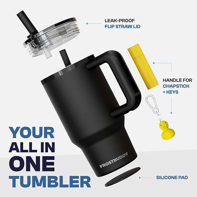 Frost Buddy Thicc Buddy - 16 oz Stainless Steel Vacuum Insulated Tumbler with Lid and Straw for Water - Travel Mug Cupholder Friendly - Gifts for Women Men Him Her (Starlight)