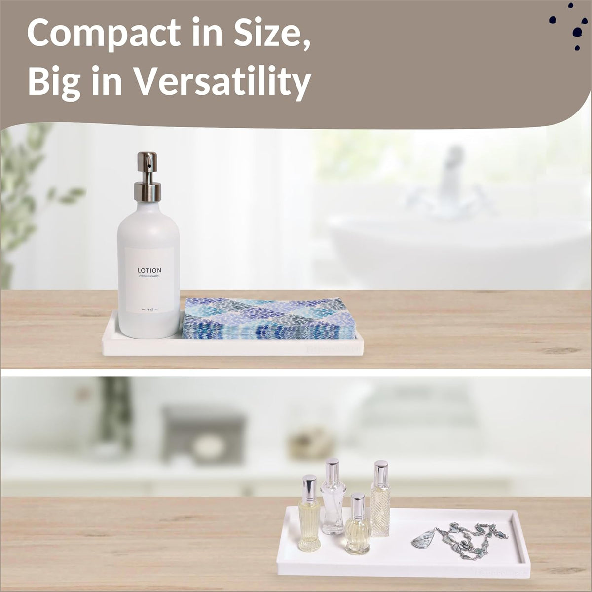 Countertop and Vanity Tray - 11.7" Silicone Bathroom Tray Countertop, Dish Soap Trays for Kitchen Counter, Bathroom Counter Organizer Accessories Caddy, Shower Trays Makeup Mat Oil, White