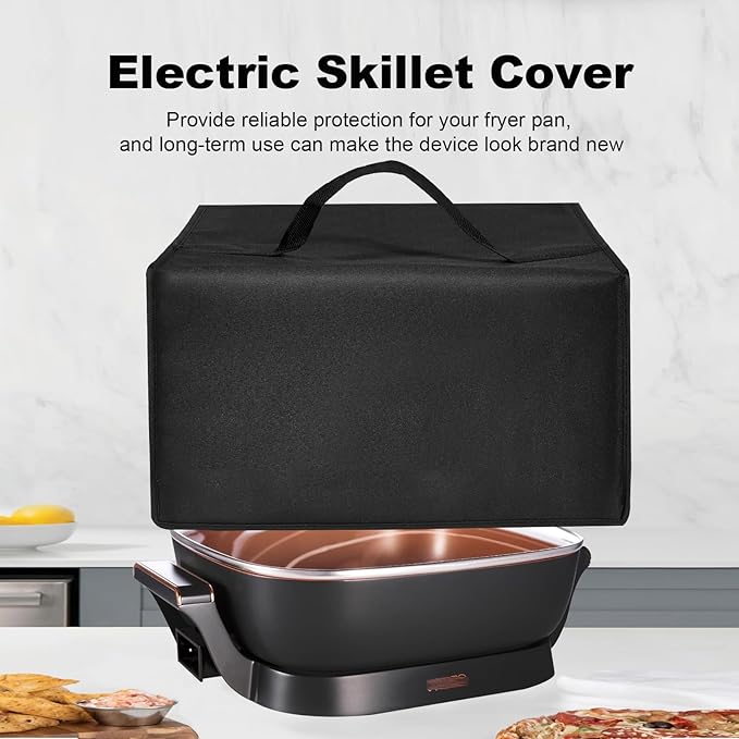 Electric Skillet Cover Electric Frying Pan Cover Heavy Duty Waterproof Heat-Resistant Nylon Covers Case for bella Make Take Oven Grill/for Crux Electric Skillet (Black)