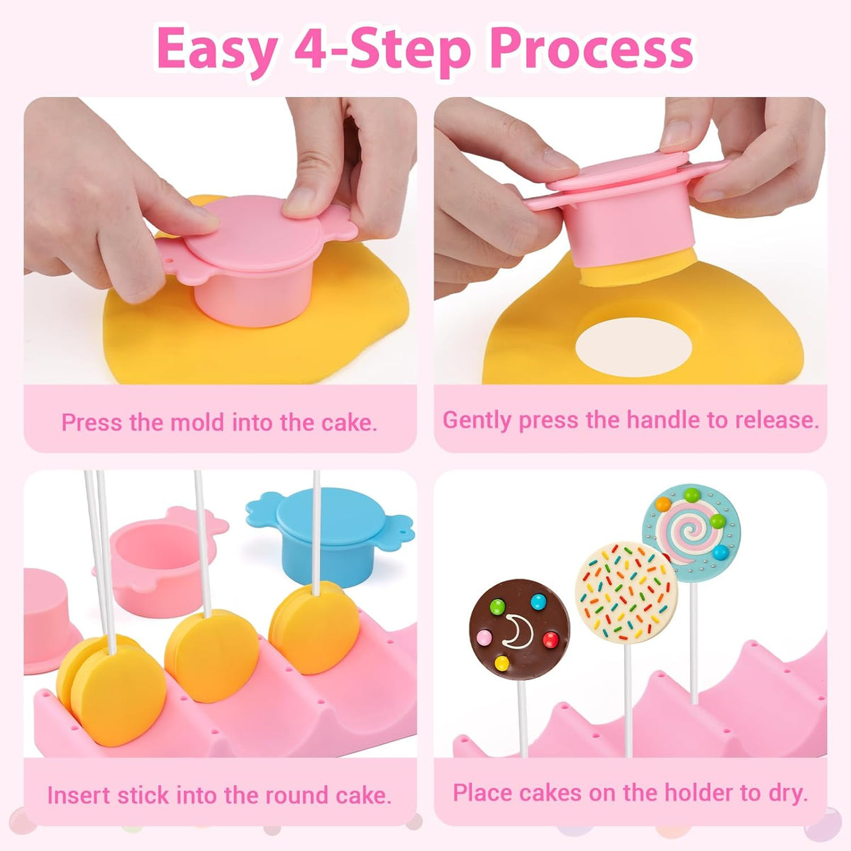 15 Holes Silicone Cake Pop Stand for Drying, Lollipop Display Holder with 2 Candy Shaped Cake Pop Mold Set & 20Pcs Sticks for Birthday Cake Decorations (Pink&Blue, 23P)