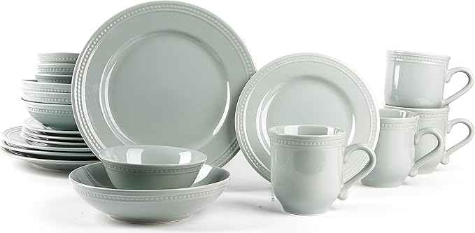 Pearl Dots Stoneware Dinnerware Set (20pc Set, Teal)