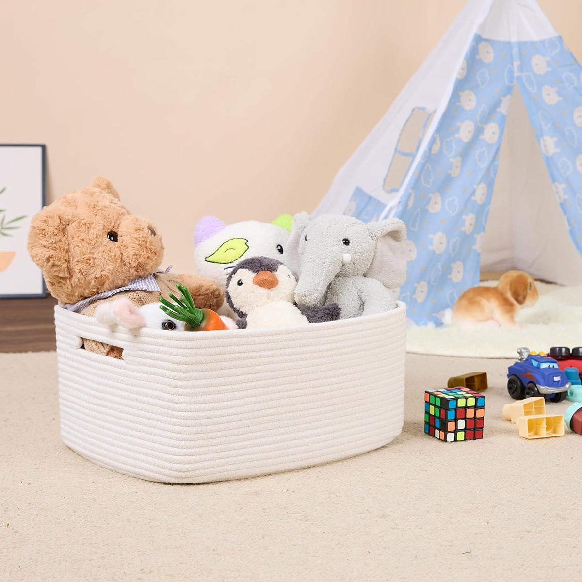 Large Storage Baskets for Shelves, Closet Organizers Bins for Clothes Blanket Towels, Baby Nursery, Toy Baskets Box, Woven Rope Baskets, 17 x 13 x 7.5”, 2 Packs Off White