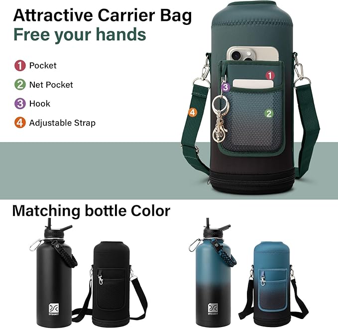 DYSANKY Insulated Water Bottle | Thickened Stainless Steel for Gym and Hiking with Straw, Carrier Bag, Handle Strap | BPA-Free 87 oz