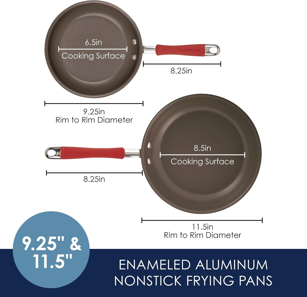Rachael Ray Cucina Nonstick Frying Pan Set / Fry Pan Set / Skillet Set - 9.25 and 11 Inch, Cranberry Red