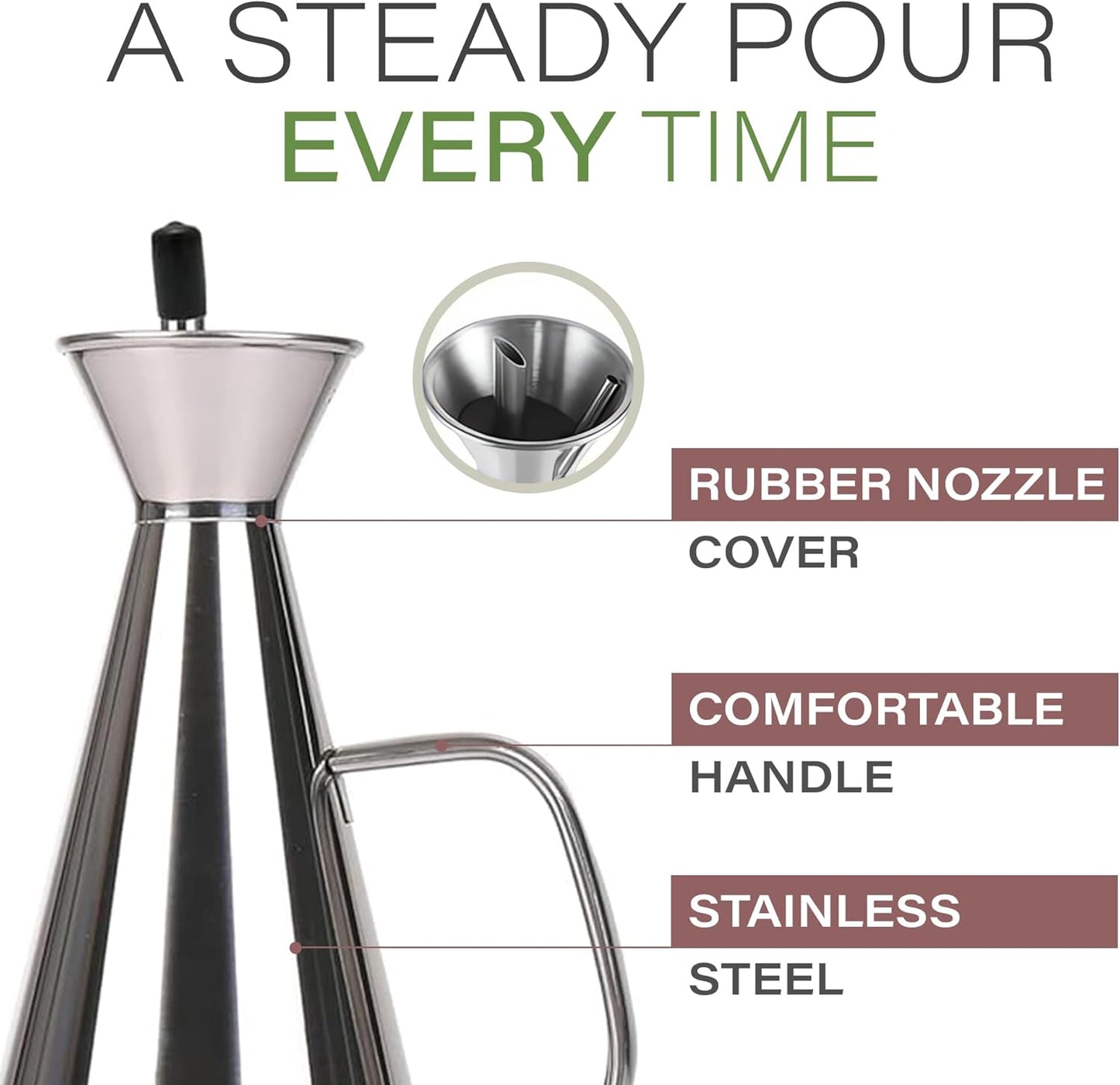 Olive Oil Dispenser Bottle Olietta Stainless Steel Non Drip Leak Proof No Mess Vinegar Pourer & Kitchen Drizzler 25 oz 750ML 0.75 Litre Great for Pouring & Drizzling Easy to Clean & Leakproof