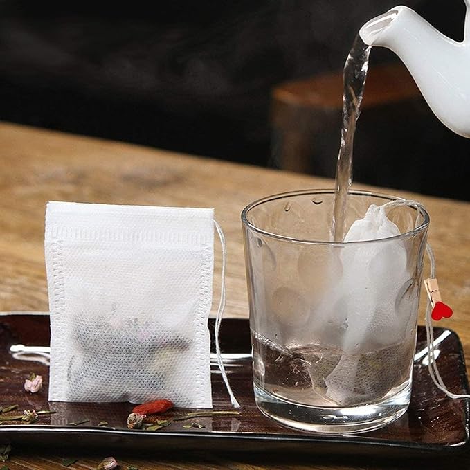 300Pcs Tea Filter Bags, Disposable Tea Filter Bags for Loose Leaf Tea from Safe Natural Materials, Empty Tea Bags Suitable for Loose-Leaf Tea, Spices, Herbs, Bring Tea Spoon (3.54 x 2.75 inch)