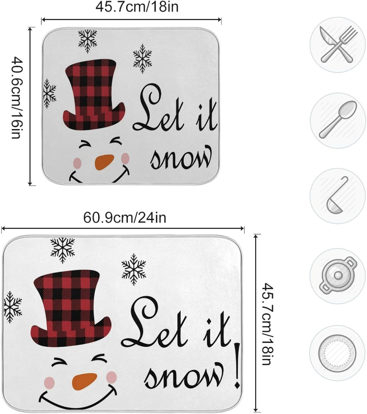 Super Absorbent Dish Drying Mat, Microfiber Fast-Drying Dish Mat, 24" x 18", Kitchen Dish Drying Pad, Watercolor Cute Christmas Winter Snowman