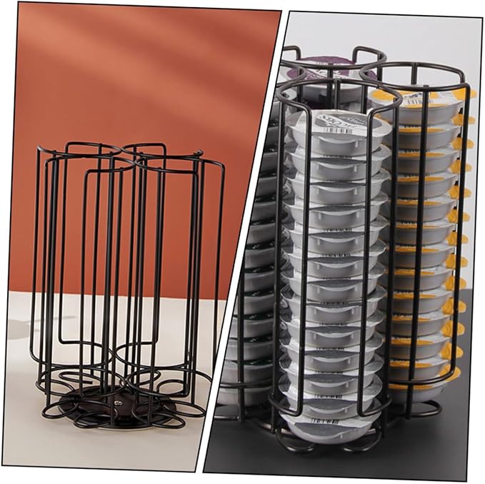 Rotatable Coffee Capsule Holder Rack for 32 Large Capsules, Black Carbon Steel Coffee Capsule Organizer Storage Shelf for Home Kitchen Countertop