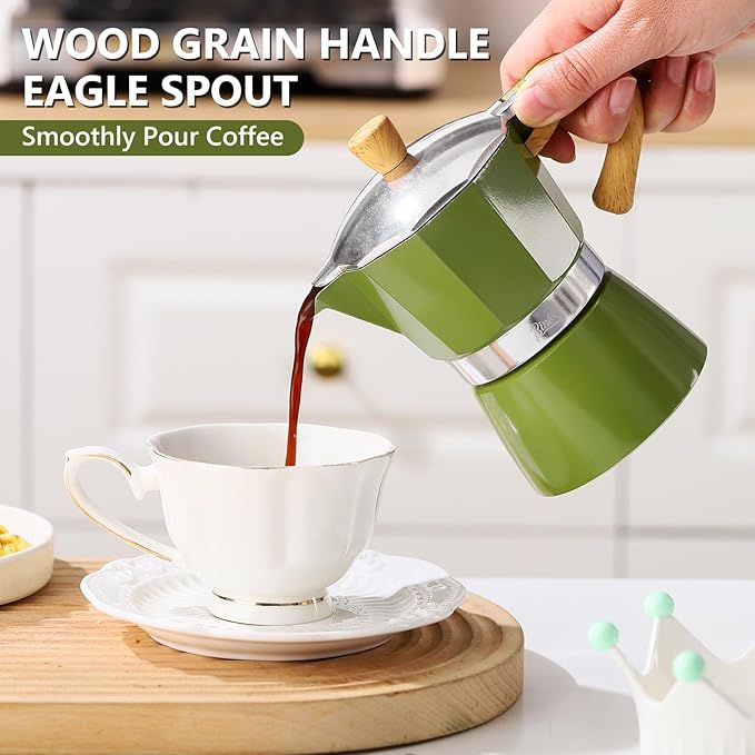 Bincoo Espresso Maker Stovetop - Small Camping Moka Pot 1-2 Espresso Cup/120ML,Stove Top Espresso Pot Italian Coffee Maker,Easy to Use (Green)