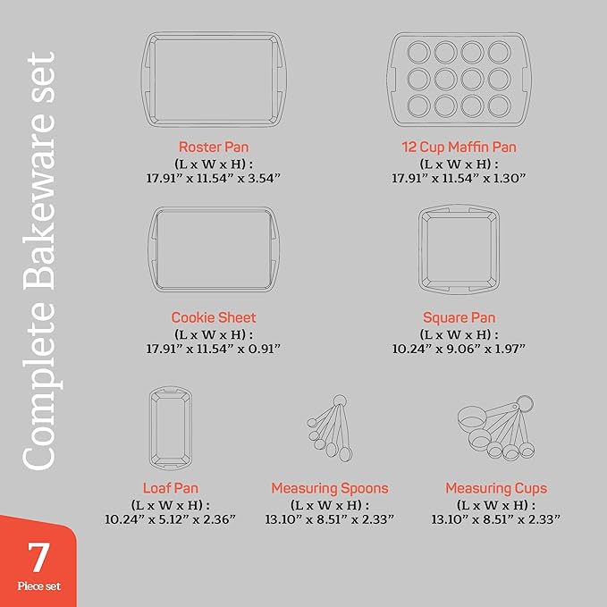 Emporio Kitchen Stackable Baking Pan Set - Deluxe Nonstick Gray Marble Coating, Carbon Steel Bakeware Sets, PFOA, PFOS, PTFE Free, Recipe Booklet Included, Oven Safe (Up to 450°F), Set of 7
