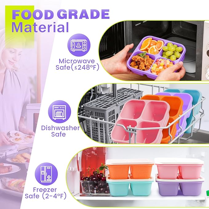 4 Pack Snack Containers Bento Box Adult Lunch Box,Meal Prep Container, Reusable Food Storage lunch Containers Stackable for Work, Travel and Gym (Pink, Orange, Green, Purple)