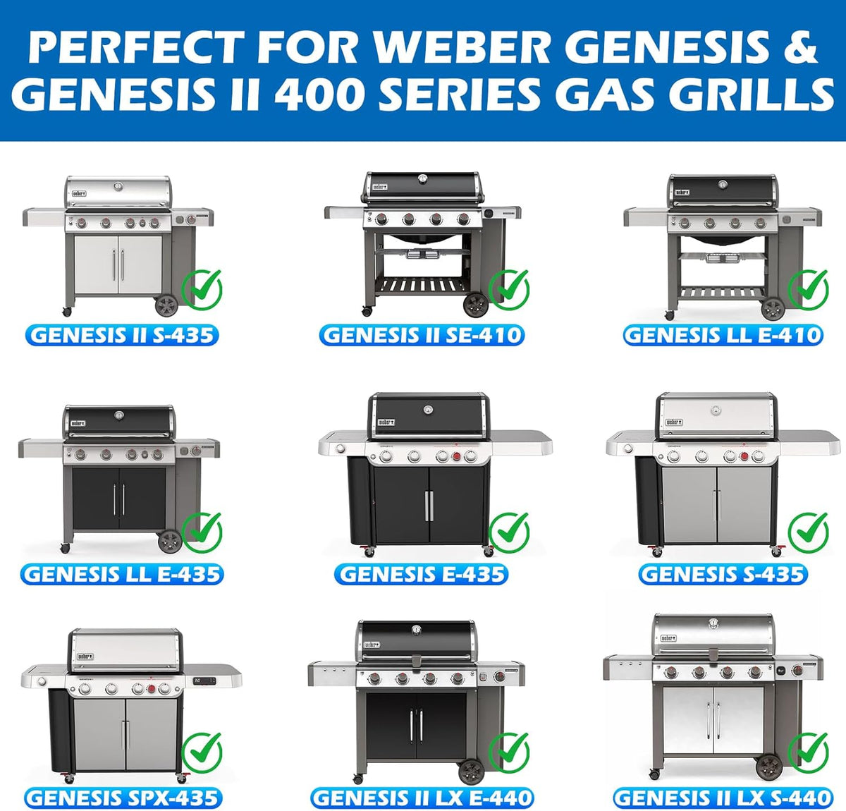 6789 Full Size Griddle Inserts for Weber Genesis II 400 Series Flat Top Grill Plate with Handles for Weber Genesis II E-410 S-410 E-435 S-435 LX E/S-440