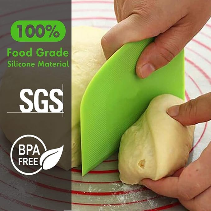 SURDOCA Dough Scraper Bench Scraper - 3P 9.5x6.1" Plastic Flexible Bowl Scraper, Sharp Edge & Angles Cake Scraper. Non-Slip Bakeware Decorating Tools Sculpting & Modeling Tools - White+Pink+White