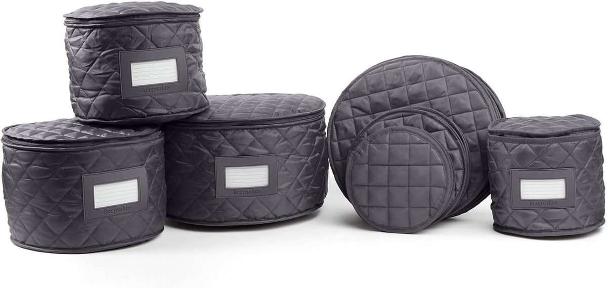Covermates Keepsakes - Dish Storage Set - Padded Protection - ID Window - Stain Resistant - Machine Washable - China Storage, Slate