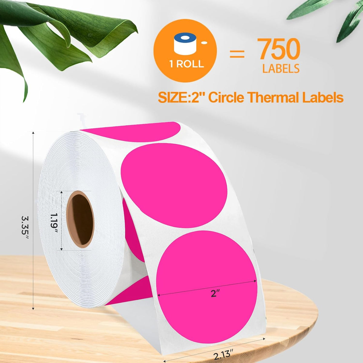 2 Inch Circle Thermal Sticker Labels, 2" Self-Adhesive Round Thermal Stickers for Business-750 Labels/1 Roll (Rose Red)