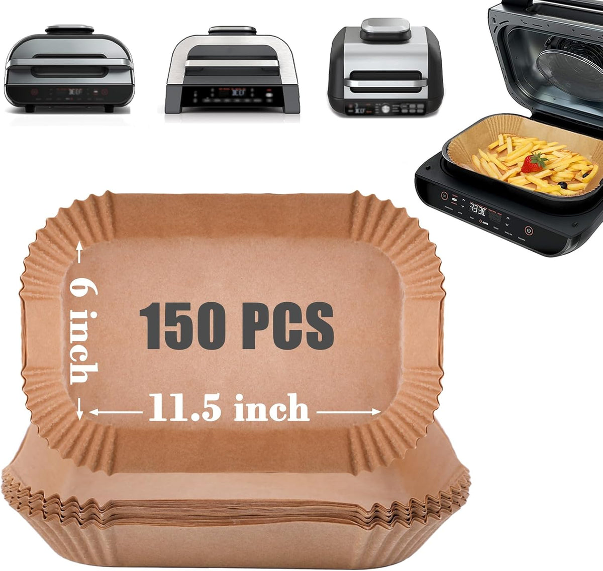 GOAUS Parchment Paper Liners 150 Pcs for Ninja Foodi Smart XL, Air Fryer Liners Disposable Rectangle Accessories Fit Ninja Grill FG551/DG551/IG651