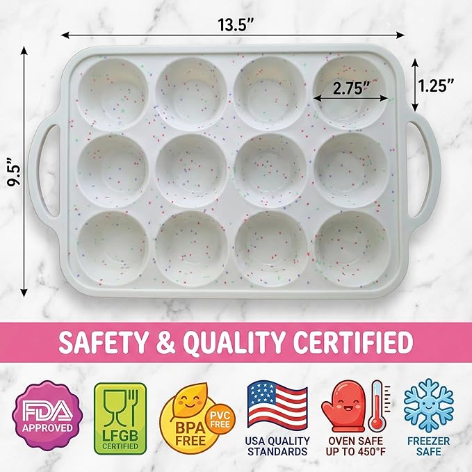 BAKE BOSS 1-Pack - Silicone Muffin Pan for Baking with Metal Reinforced Frame, 12 Cup Regular Size Cupcake Pan, BPA Free -Silicone Muffin Tray, Cupcake Baking Pan Molds for Oven Dishwasher Safe