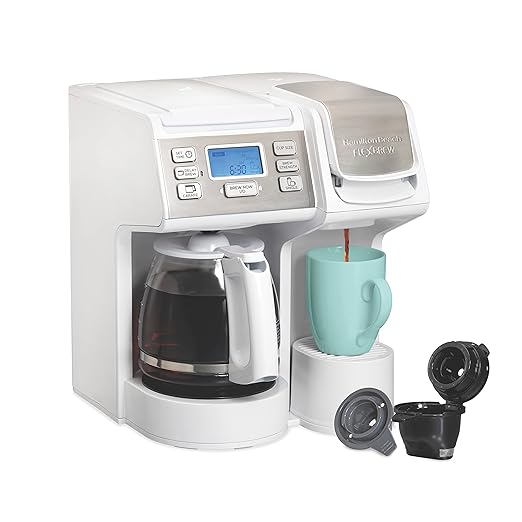 Hamilton Beach FlexBrew Trio 2-Way Coffee Maker, Compatible with K-Cup Pods or Grounds, Combo, Single Serve & Full 12 Cup Coffee Pot, White, Fast Brewing, Removeable Reservoir