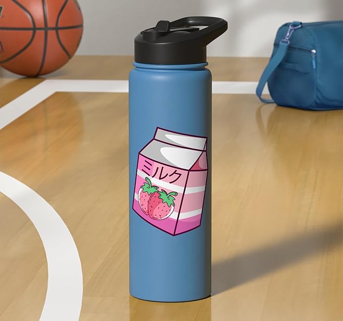 Kawaii Japanese Pink Retro 90s Strawberry Milk Carton Stainless Steel Insulated Water Bottle