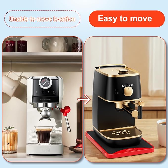 ARGOMAX Appliance Rolling Tray, Coffee Maker Slider, coffee pull out tray, sliding coffee maker tray, Suitable for coffee machines, air fryers and other appliances (Red-Plastic)