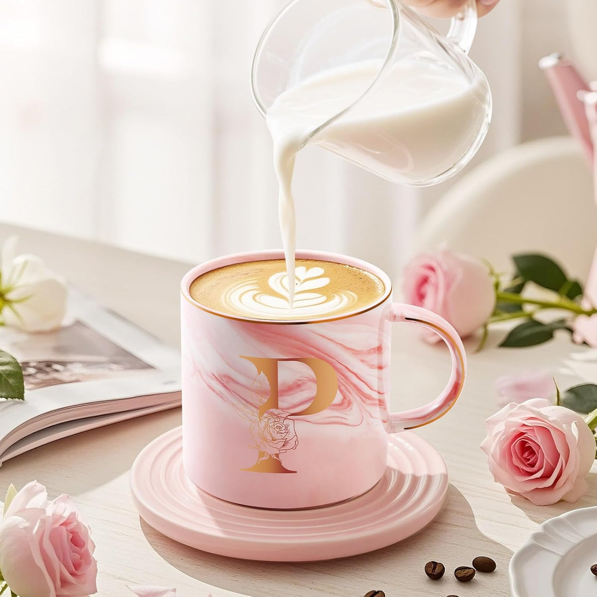 Personalized Gifts for Women Coffee Mug, Initial Customized Gift Monogrammed A-Z Coffee Mug 12 OZ, Christmas Anniversary Birthday Gifts for Women Mom Grandma Friend Sister Wife (P)