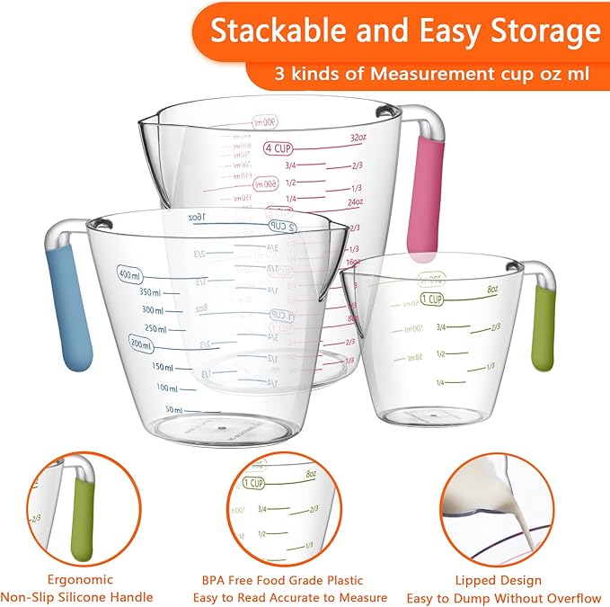Measuring Cups and Spoons Set of 19 - Stackable Stainless Steel Measuring Cups Spoons & Plastic Measuring Cup for Dry and Liquid Ingredients, Cooking & Baking Kitchen Gadgets