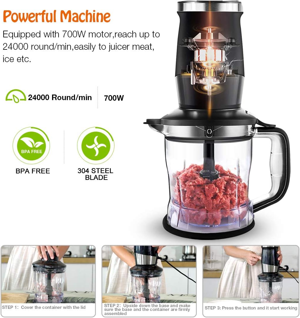 Blender and Food Processor Combo, Blender for Shakes and Smoothies, Personal Blender Small Blender, Suitable for Kitchen, Home, 700W Electric Blender with Mixer Grinder/Blender/Chopper