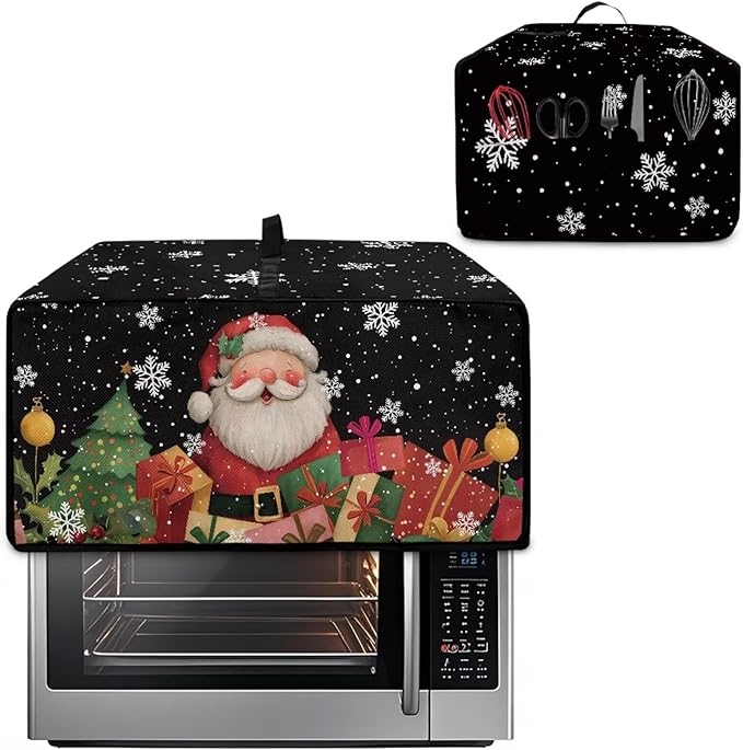 Toaster Oven Cover Dust-Proof Countertop Convection Oven Cover Protective Smart Microwave Oven Accessories and Decor, S, Santa Claus Snowflake Black Christmas Decor