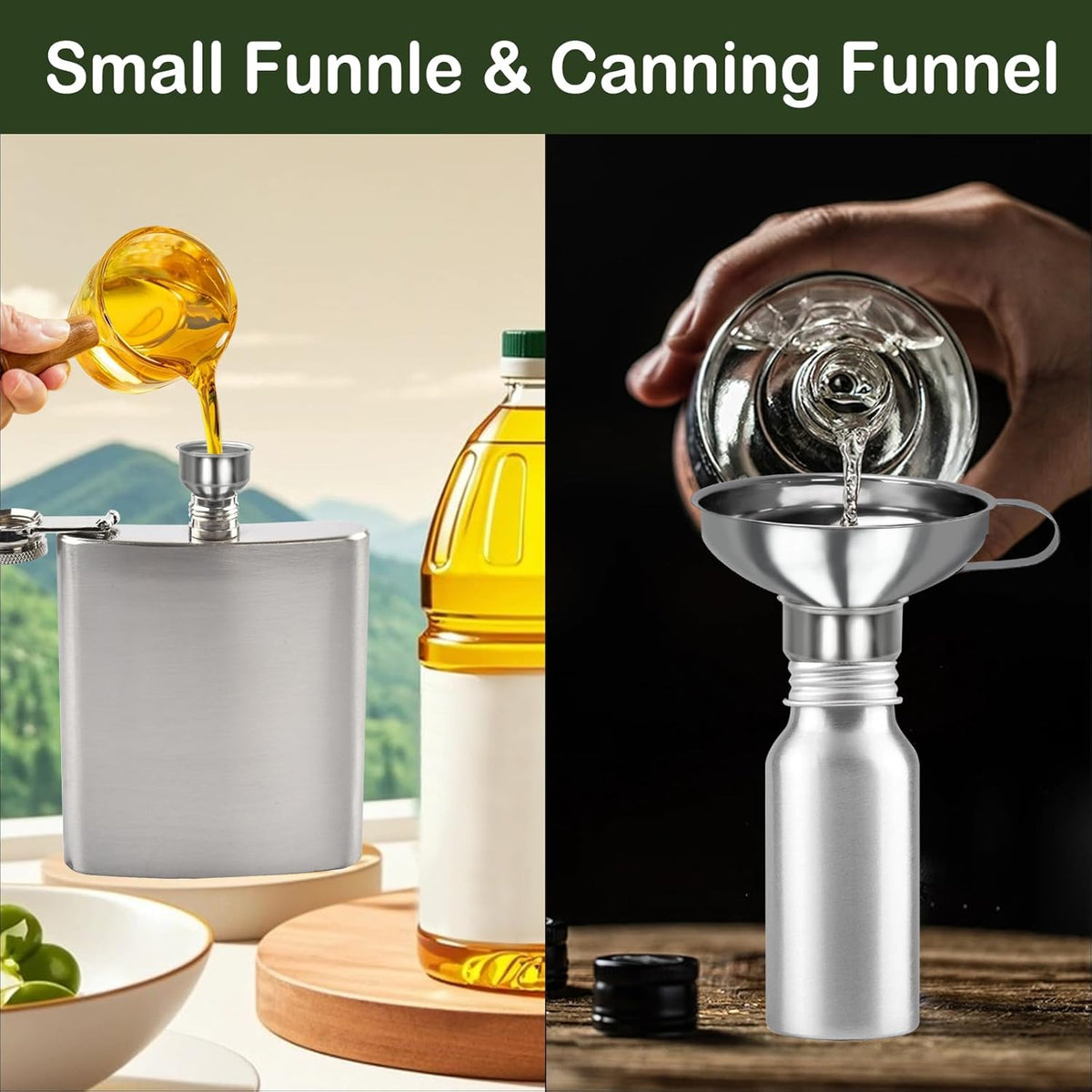 Yevior Canning Funnel for Filling Mason Jars - Wide Mouth Funnels for Kitchen Use Filling Bottles - Kitchen Gadgets Canning Supplies Kit - Stainless Steel - 5 Pack
