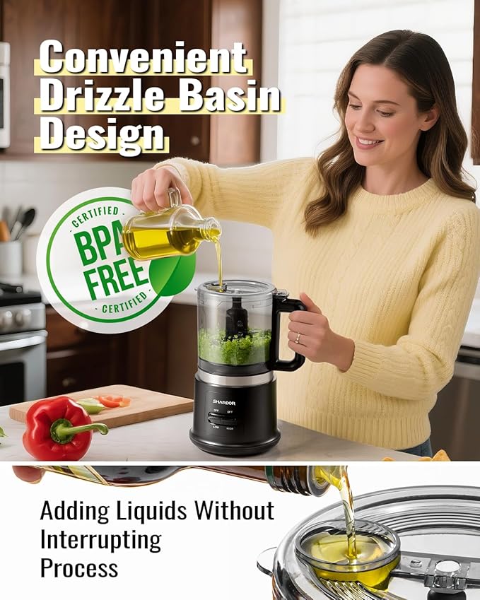 Food Chopper, 4 Cup Mini and Fast Food Processor, Electric Meat Grinder with 2 Speed, 4 Stainless Steel Blades, and Whisk, 400W Power for Chopping, Mixing, Emulsifying, Puree and Whisking, BPA-Free