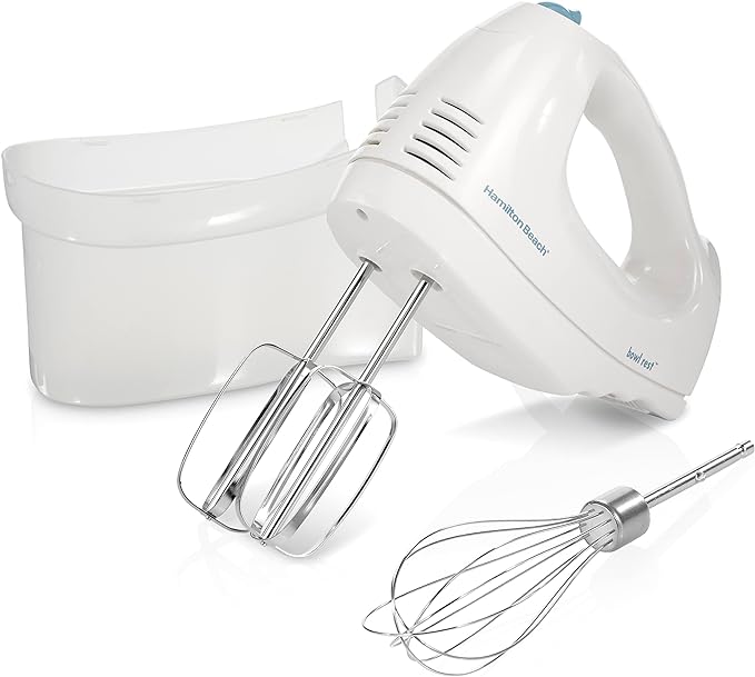 Hamilton Beach Electric Knife, White & 6-Speed Electric Hand Mixer with Whisk, Traditional Beaters, Snap-On Storage Case, White