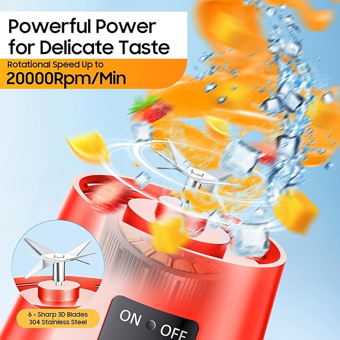Portable Blender for Smoothies & Shakes - Cordless Personal Size Blender with 6 Blades, 380Ml Juice Cup, Lightweight & Rechargeable, Freshly Squeezed for Picnic/Sports/Office, Mother's Day