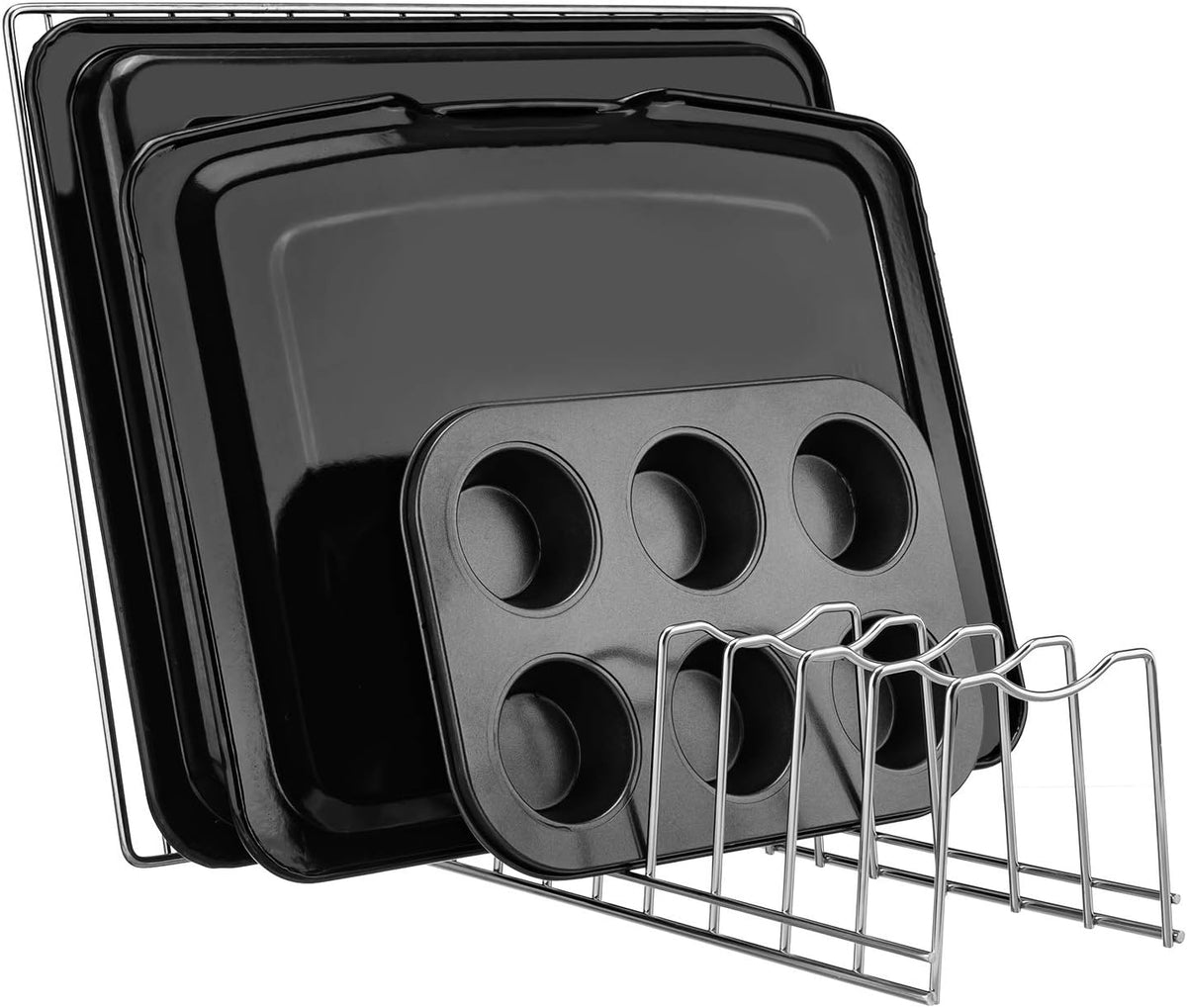 Pot Lid Organizer, Kitchen Pot Lid Rack Holder, Rest Cutting Board, Baking Sheet, Pots & Pans, Serving Trays, Stainless Steel (Silver, 2)