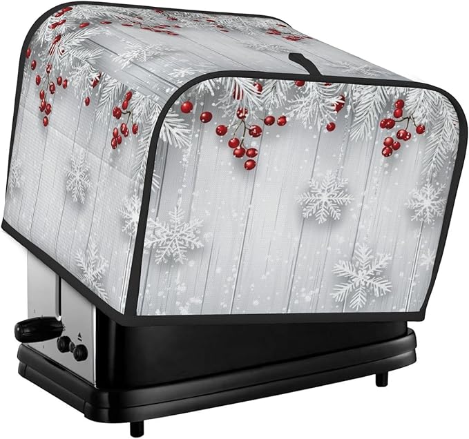 Toaster Cover 4 Slice Snowflake Winter White Berry Kitchen Small Appliance Covers with Pockets Dust and Fingerprint Protection