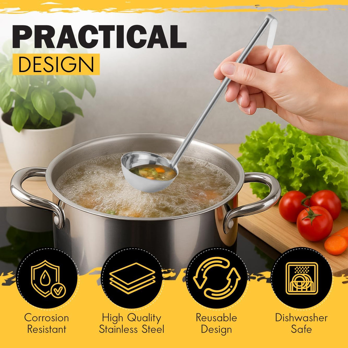 Ladle - Durable Stainless Steel Ladle Serving Measuring Soup Dressing Sauce Gravy Sturdy Dependable Long Handle for Kitchen (1, 5 Oz.)