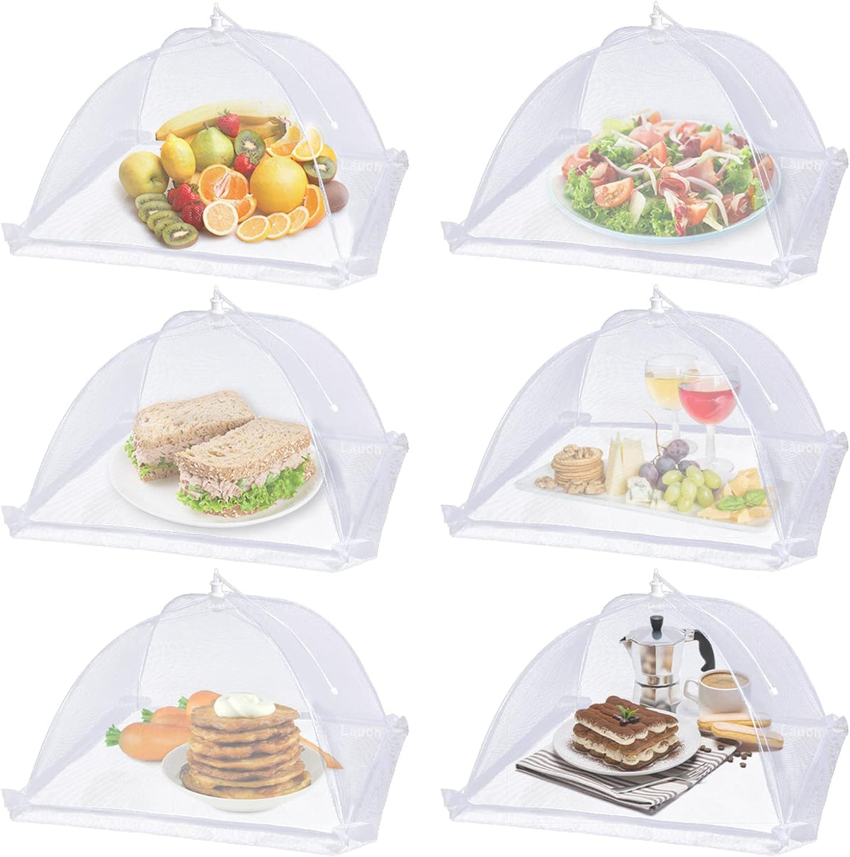 Large Food Cover,6 Pack Mesh Food Tent,17"x17",White Nylon Covers,Pop-Up Umbrella Screen Tents,Patio Net for Outdoor Camping, Picnics, Parties,BBQ,Collapsible and Reusable