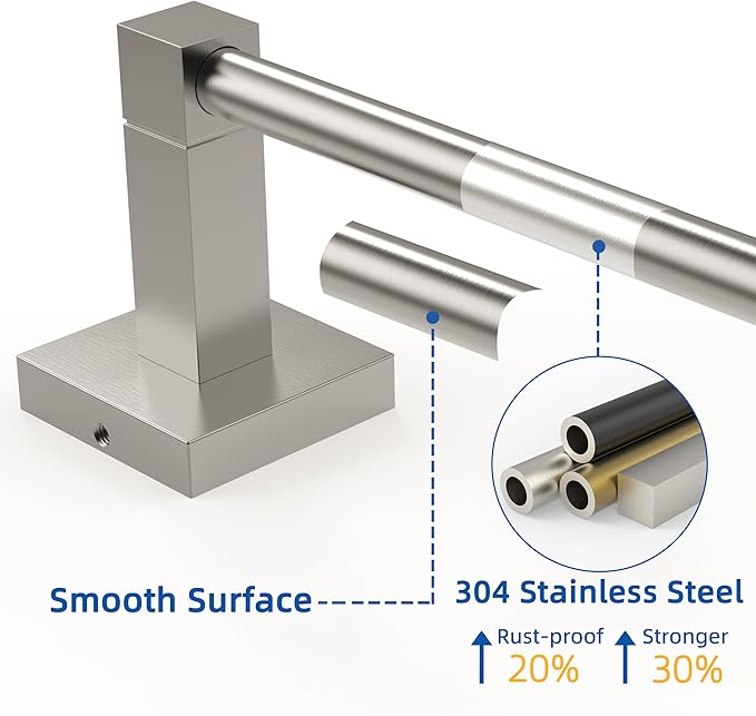 RUACQ Hand Towel Holder, 9 Inch Hand Towel Bar for Bathroom Wall Mounted, 304 Stainless Steel Towel Rack with Square Base(Brushed Nickel)