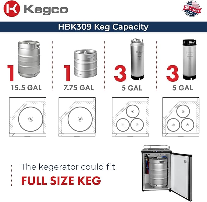 Kegco HBK309S-3 Full-Size Digital Homebrew Kegerator Triple Faucet Ball Lock Keg Dispenser Stainless, Stainless Steel