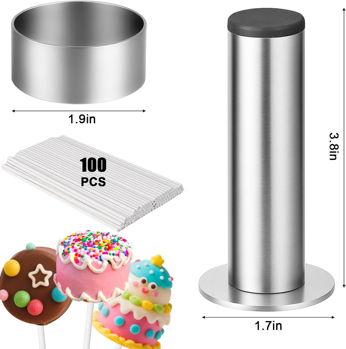 Juome Circle Cake Pop Mold Kit, Round Cake Pop Cutter and Pusher Cake Pop Maker with Sticks, Cake Pop Supplies Accessories, Baking Tools for Home Baking Desserts